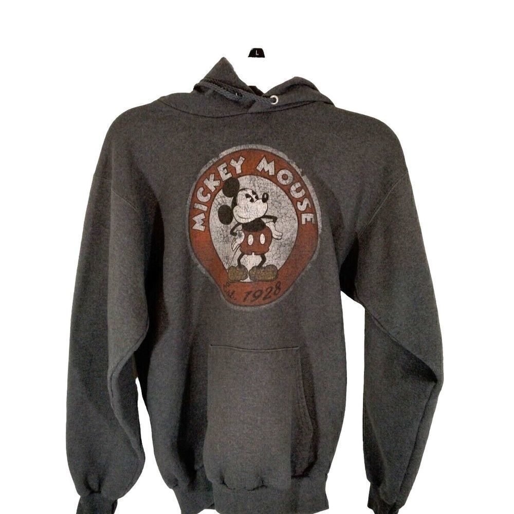 Disneyland Walt Disney World Womens Small Gray Micky Mouse Hoodie w/ Drawstring